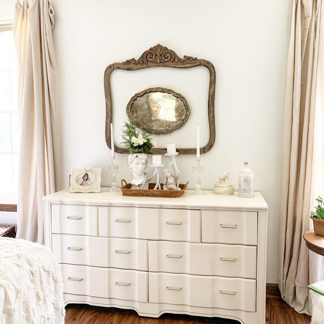 thrifted and restored dresser in bedroom