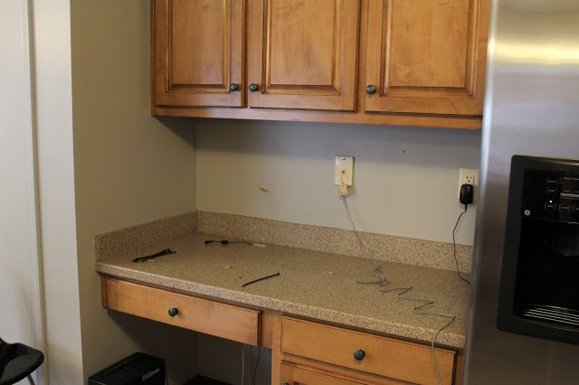 turning kitchen desk into coffee bar