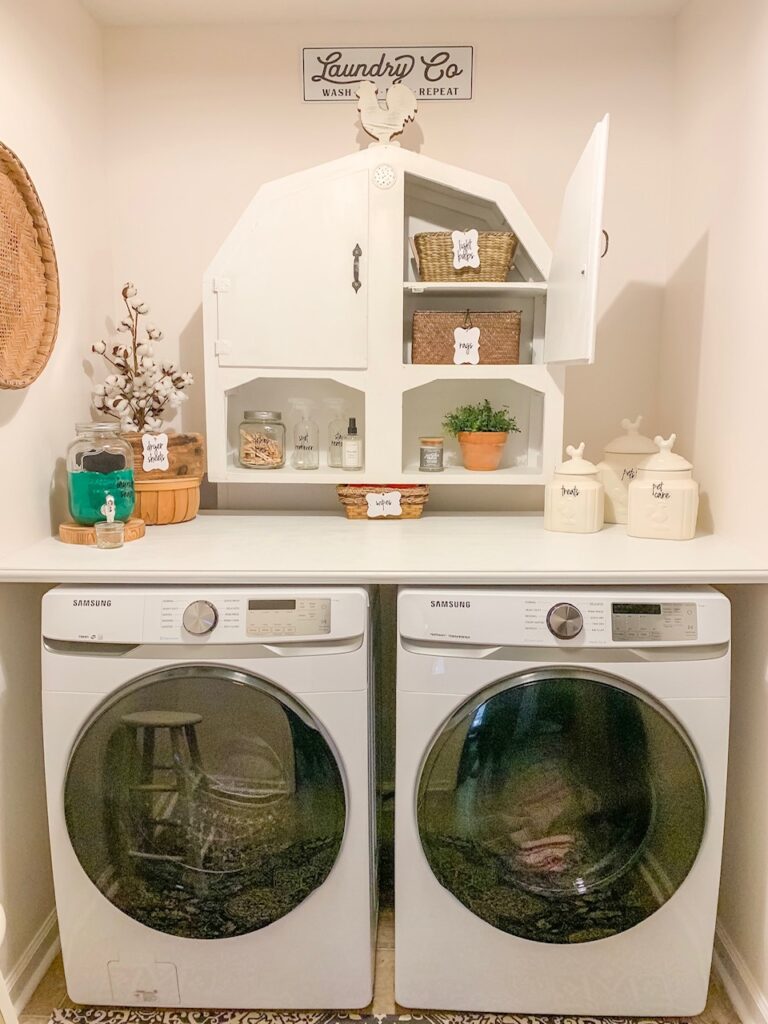 small laundry room makeover with farmhouse charm