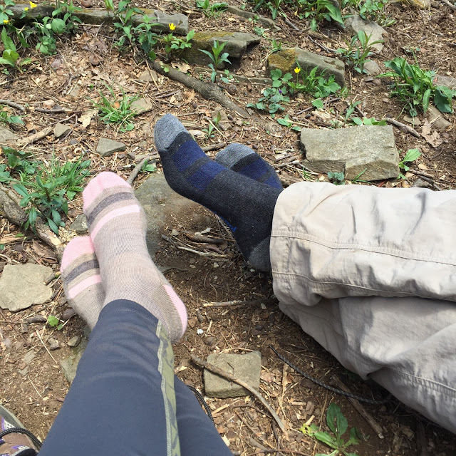 hiking shoes off relaxing on the Appalachian Trail hike