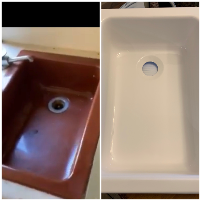 vintage camper sink, vintage sink restoration