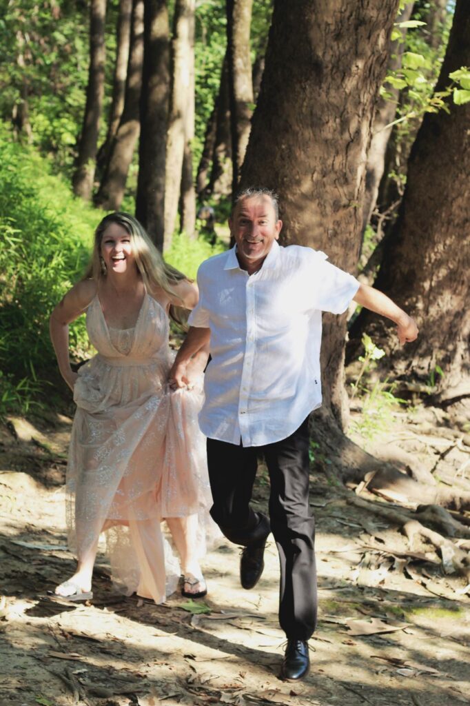 wedding anniversary photo shoot in an outdoor wooded area