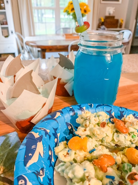 shark themed party food, shark week, party food, shark bait popcorn, popcorn