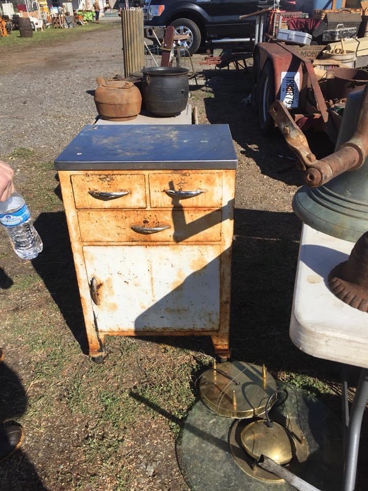 a vintage medical cabinet thrifted at a yard sale