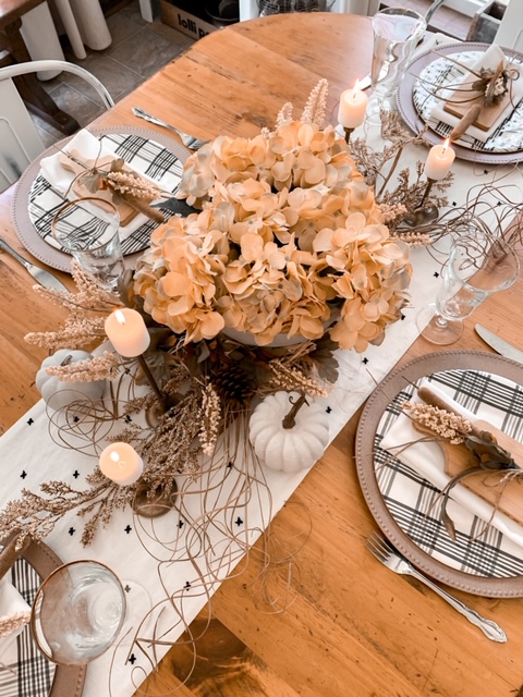 neutral fall tablescape using concrete and warm tones