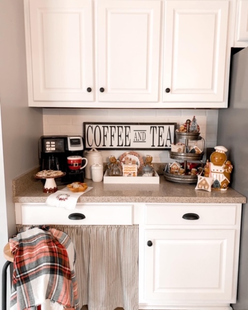 Desk converted into a coffee bar decorated for Christmas