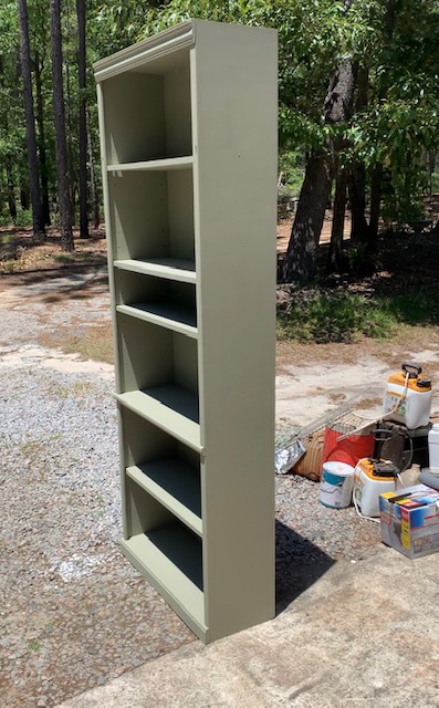 DIY book shelf transformation using Lichen colored paint by Fusion Mineral