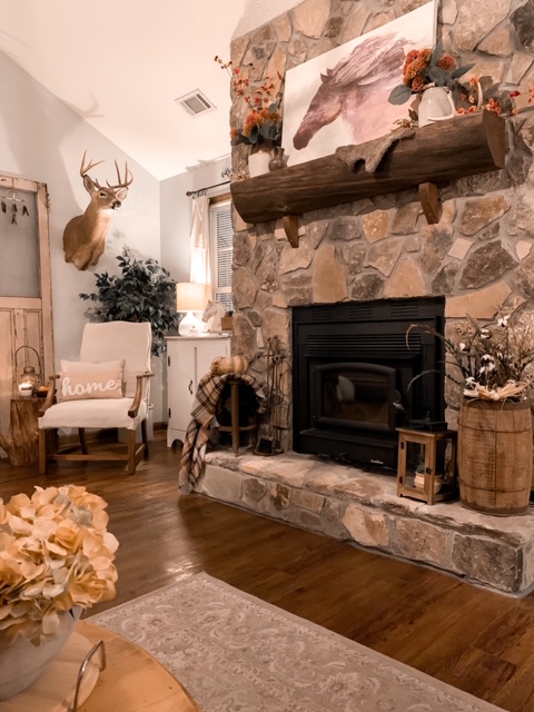 A cozy cottage living room styled for the fall season