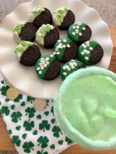 St Patrick's Day treats of dipped Oreos and Leprechaun Punch