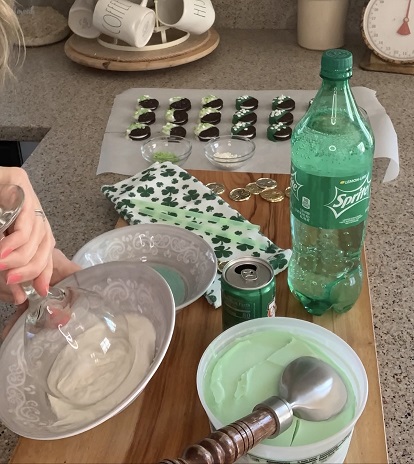 How to make a Leprechaun Punch with lime sherbet, Sprite, and Ginger Ale