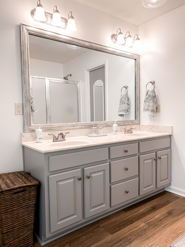 gray painted bathroom vanity