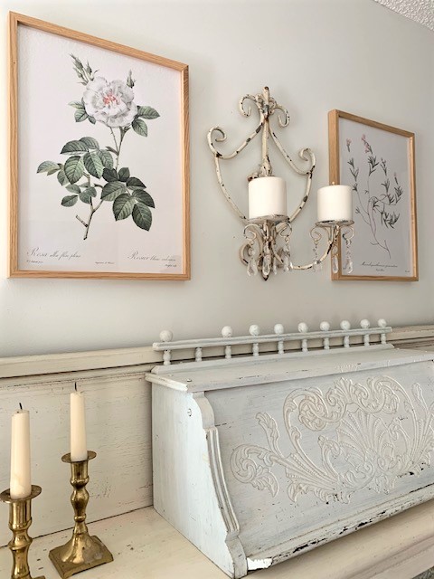 vintage decor on an antique mantel