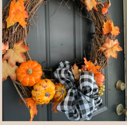 diy fall wreath with pumpkins and leaves