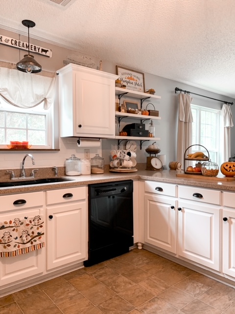 fall kitchen decor in an all white kitchen