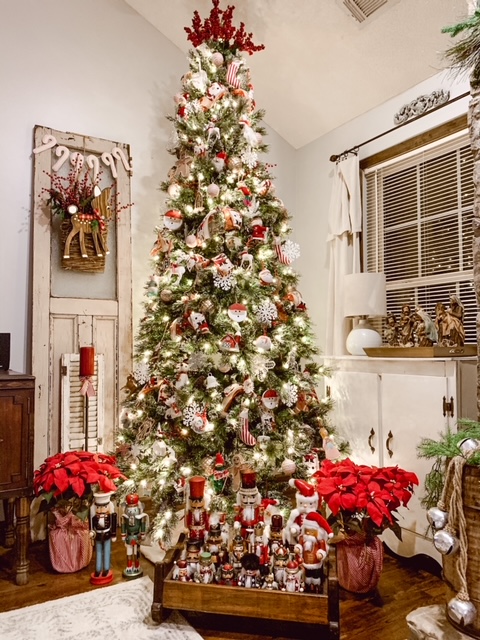 a cozy cottage living room decorated for christmas