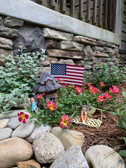 fairy garden in dry creek bed