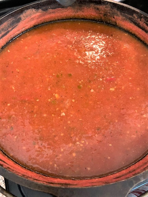 thickened salsa on stove top