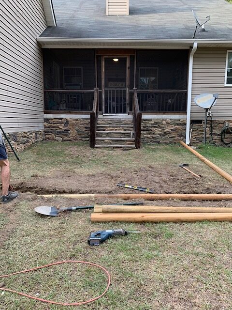 building a patio with landscape timbers
