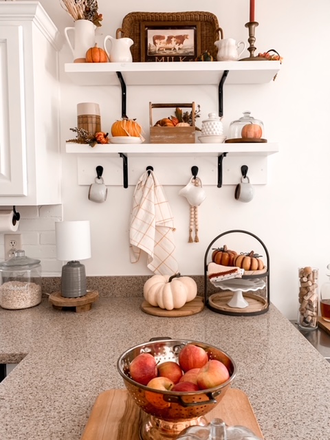 fall styled open shelving