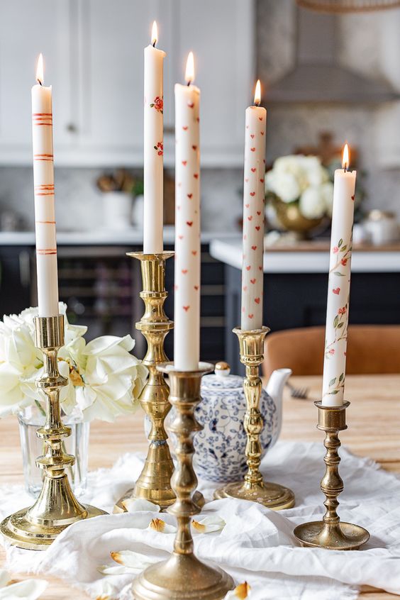 neutral candles for valentines day decor