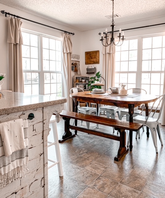 light and bright cottage style breakfast room styled for early spring