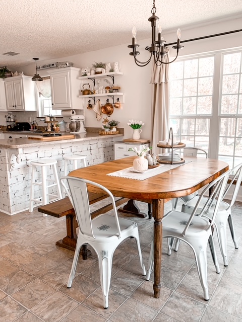 woods and white cottage style kitchen